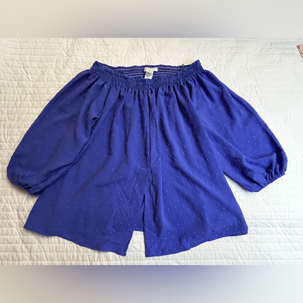 Arielle blue textured off shoulder top